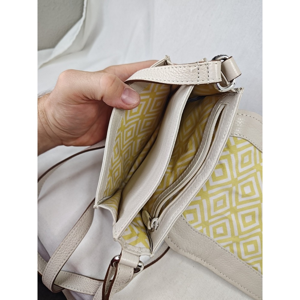 Brighton Cream Pebbled Leather Braided Trim Flap Crossbody Bag - Picture 11 of 16